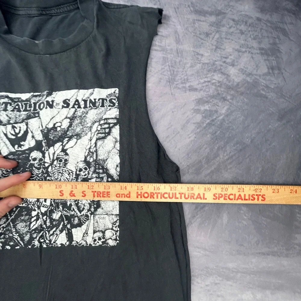 Vintage Battalion of Saints Muscle Tee Black Punk Rock Cutoff Shirt 90s Y2K